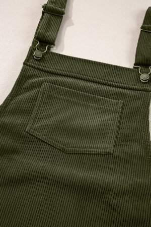 Vineyard Green Solid Front Pockets Sleeveless Corduroy Overall Dress - Image 8