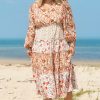 Khaki Plus Size Floral Tiered Ruffle Maxi Dress
