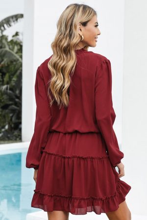 Alternative view of V Neck Long Sleeve Ruffle Tiered Mini Dress