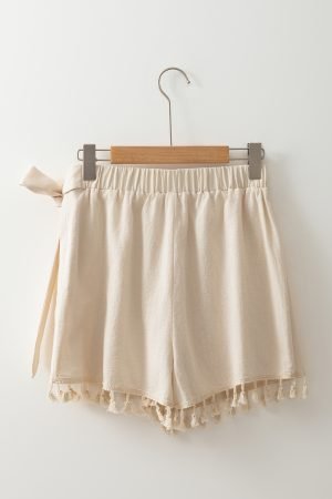 Apricot Tassel Trim Wrap Knot Side Bohemian Style Mini Skort - Image 7