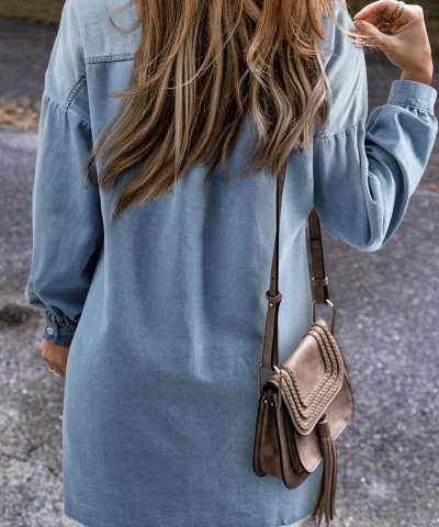 Beau Blue Risen Medium Washed Denim Shirt Dress