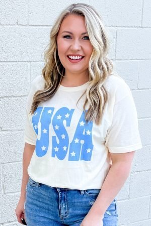 Sky Blue USA Graphic Crewneck Plus Size Patriotic Tee - Image 2