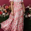 Pink Plus Size Floral Square Neck Puff Sleeve Ruffle Maxi Dress