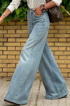 Alternative view of Dusk Blue Acid Wash Extra Wide Leg High Waist Long Jeans