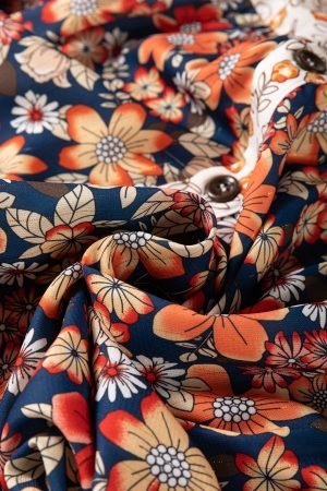 Beige Plus Size Floral Patchwork Button Front Collared Mini Dress - Image 8
