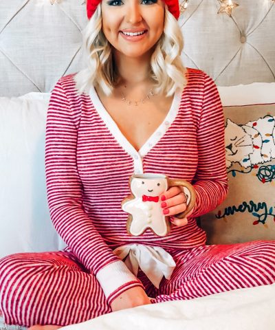 Red Stripe Buttoned V Neck Top and Knotted Waist Pants Lounge Set