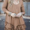 Goat Scoop Neck Tiered Ruffled Hem Long Sleeve Mini Dress