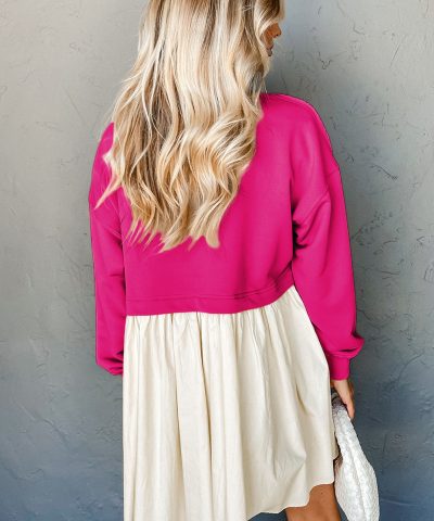 Rose Red Sweatshirt Poplin Mini Dress