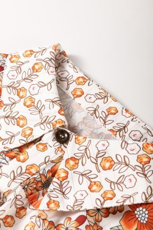 Beige Plus Size Floral Patchwork Button Front Collared Mini Dress - Image 5