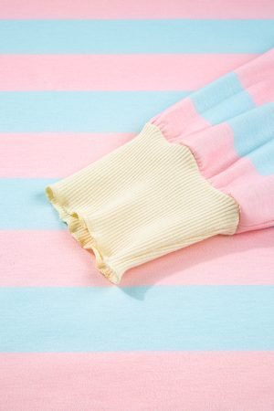Sky Blue Stripe Drop Shoulder Crewneck Plus Size Sweatshirt - Image 8