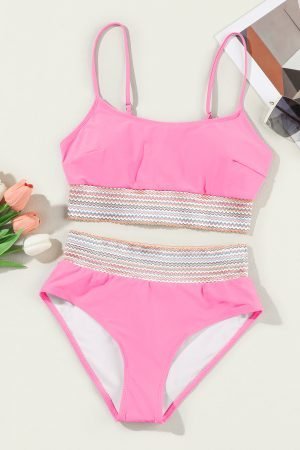 Bonbon Striped Patchwork Spaghetti Strap High Waist Bikini Swimsuit - Image 7