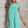 Mint Green Frilled Trim Crew Neck Loose Fit Mini Dress