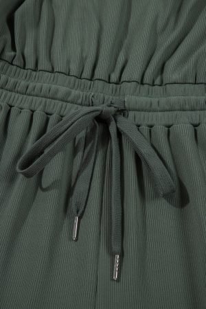 Vineyard Green Buttoned Drawstring Elastic Waistband Sleeveless Wide Leg Jumpsuit - Image 8
