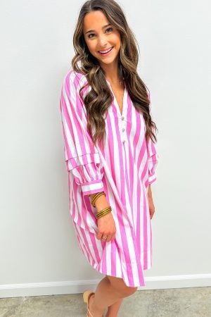 Alternative view of Rose Stripe Bracelet Sleeve Buttons Loose Mini Dress