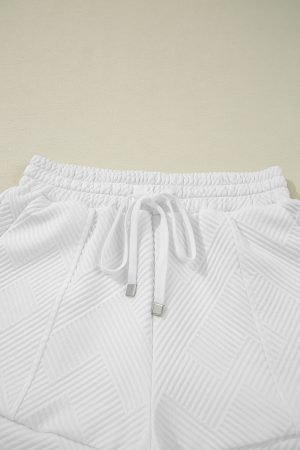White Textured Half Zip Tank Top Drawstring Shorts Set - Image 11