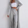 Light Grey Split Long Cardigan and Skinny Pants Lounge Set