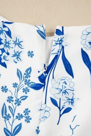 Sky Blue Floral Print Sweetheart Neck Plus Size Midi Dress - Image 8