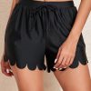 Black Scalloped Trim Beach Shorts