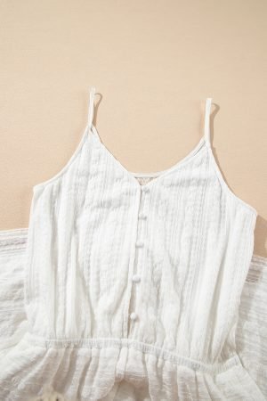 White Lace Spaghetti Strap V Neck Loose Fit Romper - Image 5