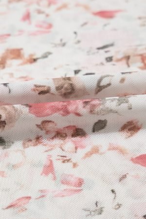 Pink Floral Long Sleeve High Neck Sheath Mesh Top - Image 8