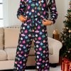Navy Blue Colorful Christmas Lights Print Shirt and Pants Pajama Set