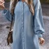 Beau Blue Risen Medium Washed Denim Shirt Dress
