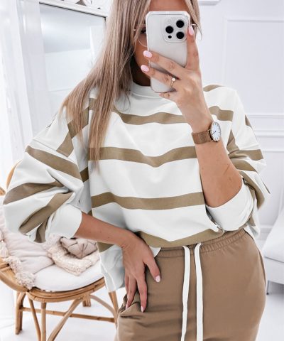 Light French Beige Drop Shoulder Pullover and Jogger Pants Set
