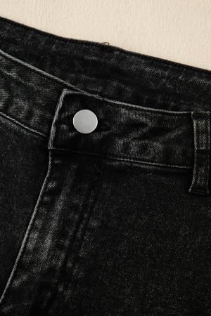 Dark Grey Pleated Wide Leg Mineral Wash Denim Pants - Image 7