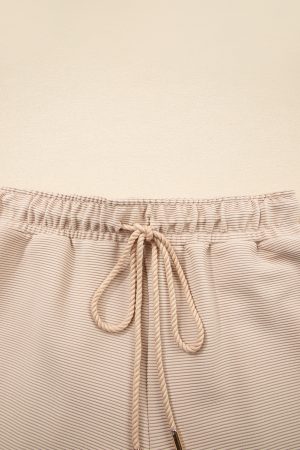 Parchment Textured Half Zip Kangaroo Pocket Top Drawstring Shorts Set - Image 8