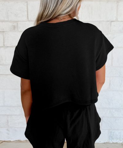 Black 2pcs Cropped Tee and Ruffle High Waist Skort Set
