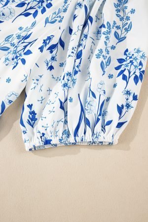Sky Blue Floral Print Sweetheart Neck Plus Size Midi Dress - Image 10