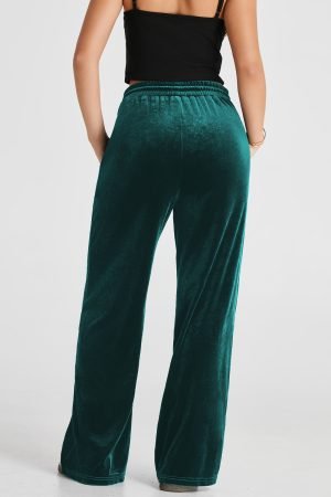 Evergreen Solid Drawstring Waist Wide Leg Pants - Image 3