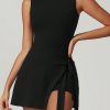 Black Sleeveless Knot Skirt Hem Sports Romper