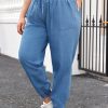 Dusk Blue Drawstring Waist Pocketed Plus Size Denim Joggers