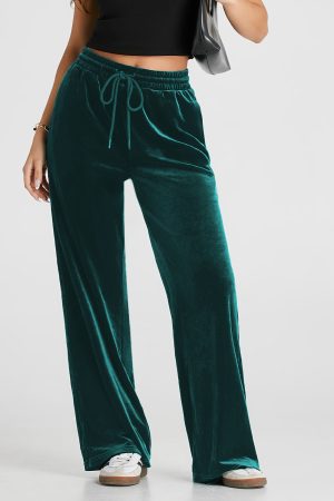 Evergreen Solid Drawstring Waist Wide Leg Pants - Image 4