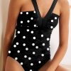 Black Polka Dot Print V Neck Tankini Set