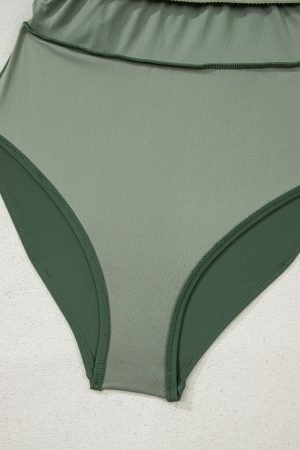 Mist Green Side Tied Waist Square Neck Adjustable Straps A-line One Piece Swim Dress - Image 8