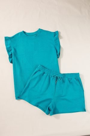Skobeloff Textured Ruffle Split Top and Drawstring Shorts - Image 6