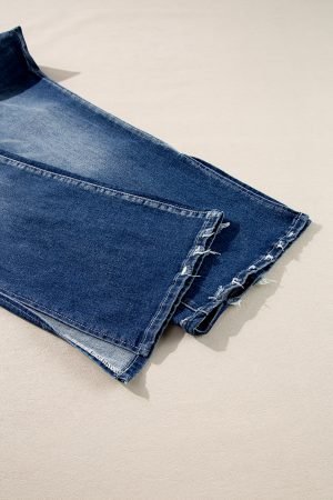 Dirty blue Plus Size High Waist Side Slits Flare Jeans - Image 9