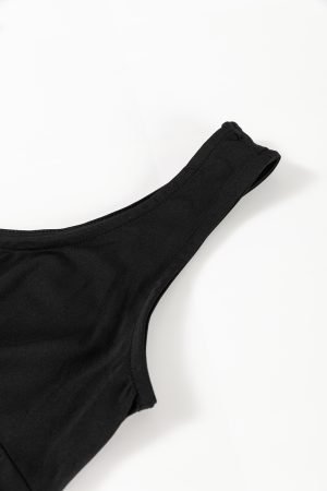 Black Sleeveless Scoop Neck Flared Split Midi Dress - Image 7