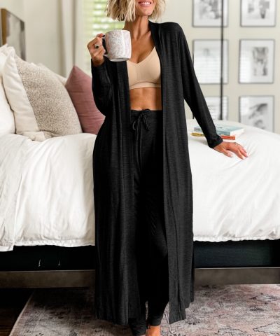 Black Split Long Cardigan and Skinny Pants Lounge Set
