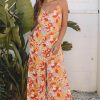 Orange Floral V Neck Wide Leg Sleeveless Jumpsuit