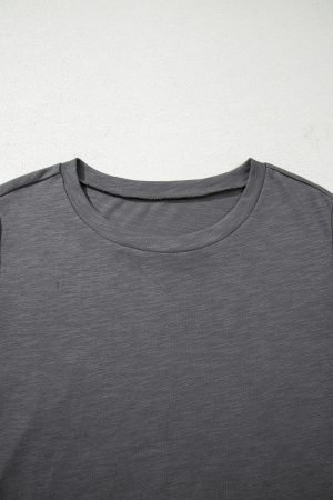 Dark Grey Double Ruffled Short Sleeve Plus Size Top - Image 5