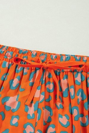 Orange Leopard Print Long Sleeve Shirt and Shorts Pajama Set - Image 10