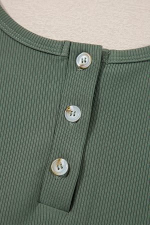 Vineyard Green Buttoned Drawstring Elastic Waistband Sleeveless Wide Leg Jumpsuit - Image 7
