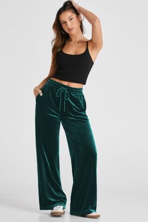 Evergreen Solid Drawstring Waist Wide Leg Pants - Image 6