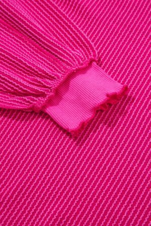 Strawberry Pink Twisted Rib Uneven Hem Drop Shoulder Loose Knit Top - Image 7