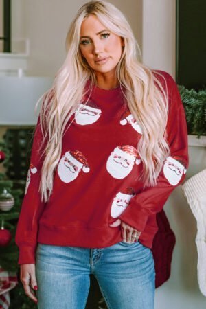 Fiery Red Santa Claus Sequin Graphic Sweatshirt - Image 3