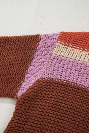 Multicolour Cropped Colorblock Drop Shoulder Knitted Sweater - Image 14