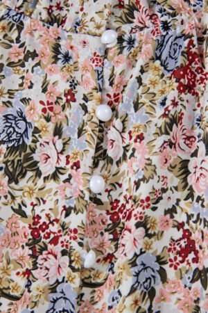 Red Boho Floral Frilled Button Neck Ruffle Short Sleeve Blouse - Image 7